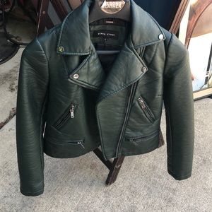Dark green black rivet leather jacket